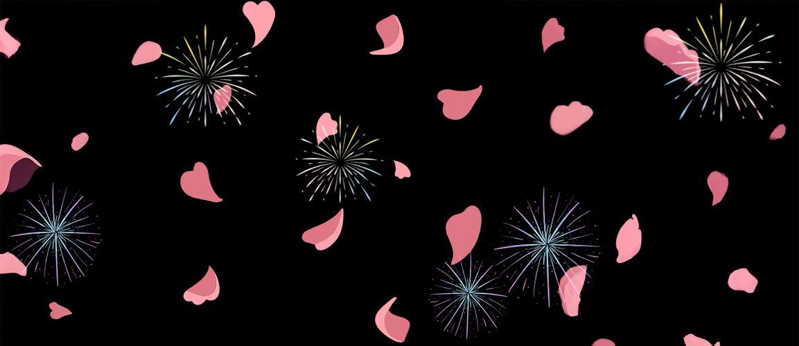 Pétales roses et feux d’artifice festifs enjoy-day pour soirées romantiques en occitanie